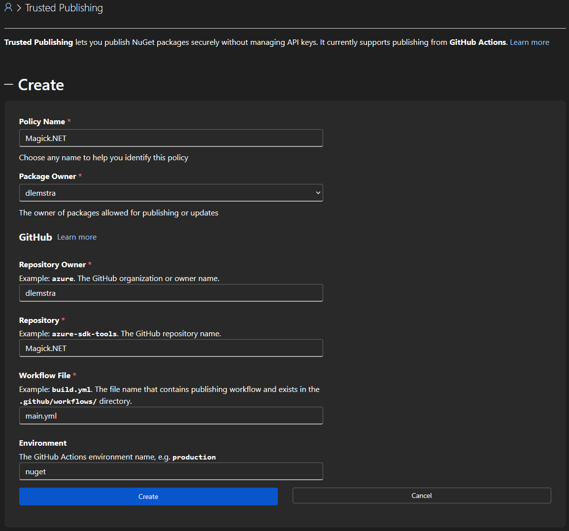 NuGet Trusted Publishing configuration